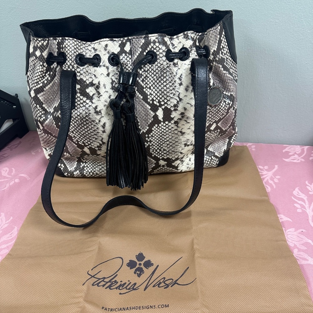 Patricia Nash Python 10th Anniversary Leather Tote Bag Snakeskin Tassel NWT